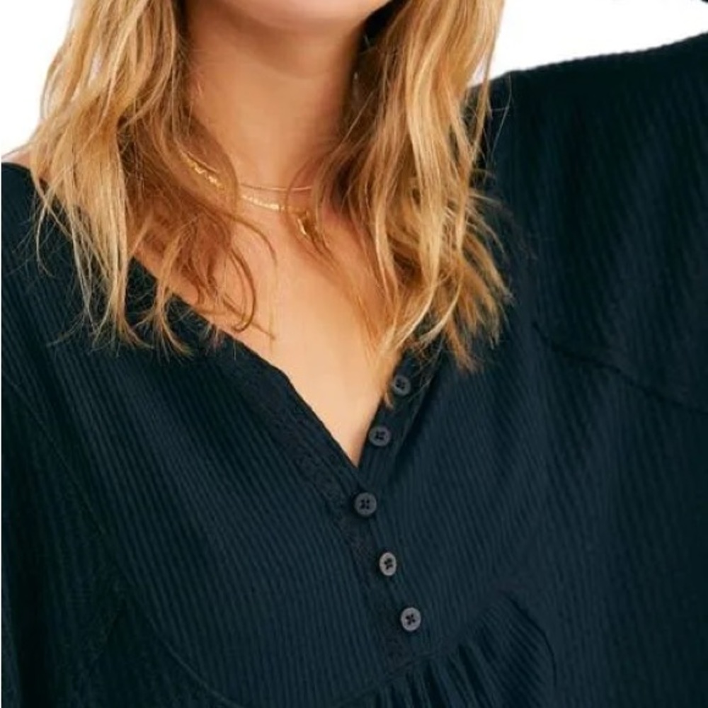 Free People Leo Black Henley Top